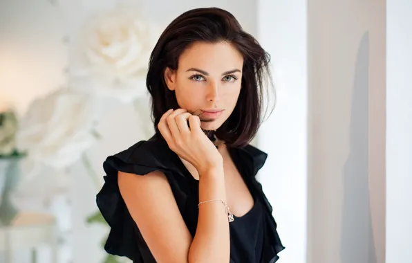 Picture look, girl, face, pose, photo, hands, dress, Irina Antonenko