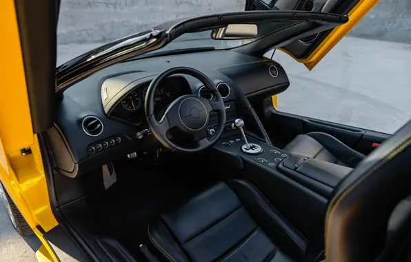 Lamborghini, the wheel, Murcielago, torpedo, the interior of the car, car interior, Lamborghini Murcielago Roadster