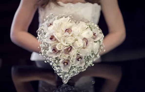 Picture roses, bouquet, the bride, wedding, composition