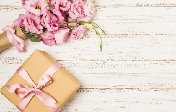 Picture gift, bouquet, tape, pink, eustoma