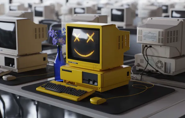 Flowers, Color, Yellow, Smile, Computer, Bottle, Smile, Table