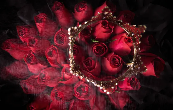 Flowers, roses, bouquet, crown, red, decoration