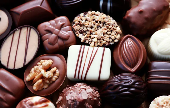 Picture white, dark, chocolate, candy, sweets, nuts, dessert, sweet