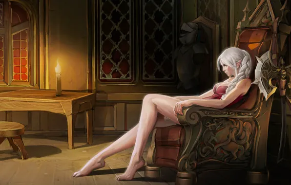 Girl, Candle, Room, Elf, Fantasy, Elf, Fiction, The throne
