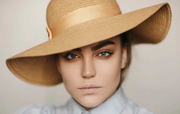 Picture look, girl, face, portrait, hat, makeup, beauty, bokeh