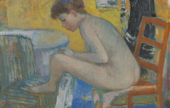 Picture erotic, girl, picture, Francois Gall, Eugene on the Red Chair with Bathrobe