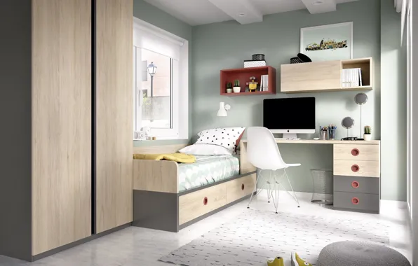 Design, style, interior, bedroom, Desk, the room of the student