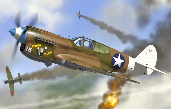 The second World war, P-40 Warhawk, P-40E, Combat aircraft, Piston fighter