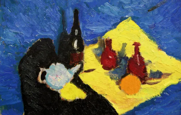 Picture wine, 2006, kettle, still life, blue background, The petyaev