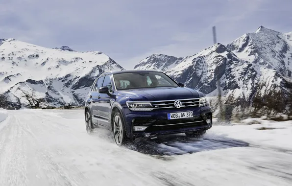 Winter, auto, mountains, speed, Volkswagen, Tiguan, R-Line, Worldwide