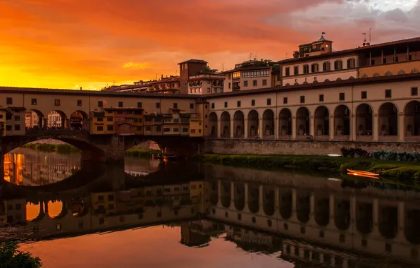 The sky, sunset, bridge, river, Italy, glow, Florence, Hunter Corridor Of Poverty
