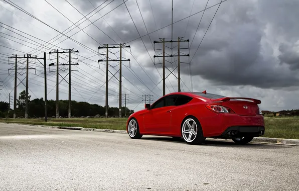 The sky, red, clouds, red, Hyundai, Hyundai, the rear part, Genesis