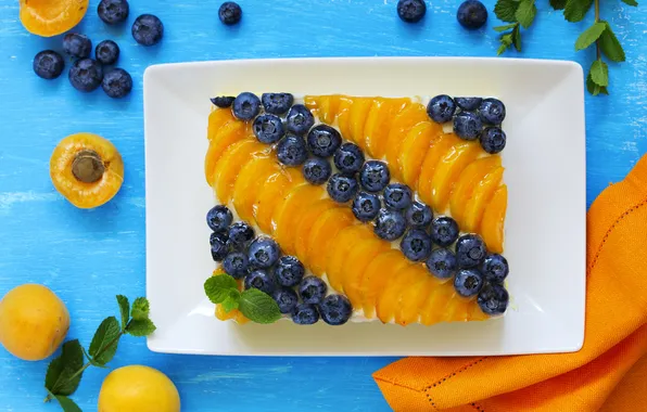 Blueberries, pie, apricot, napkin