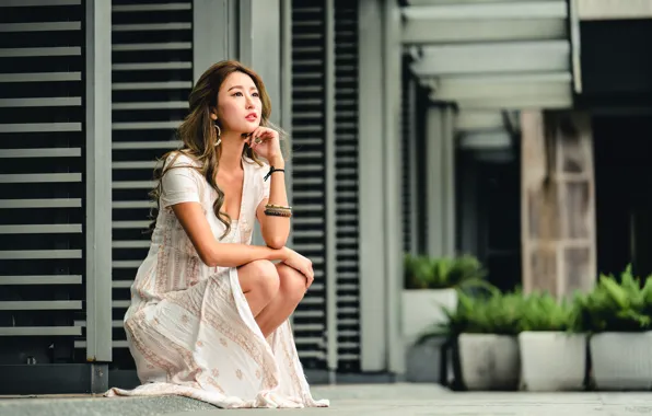 Girl, pose, dress, Asian