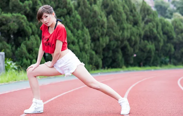 Look, girl, body, shorts, Asian, treadmill