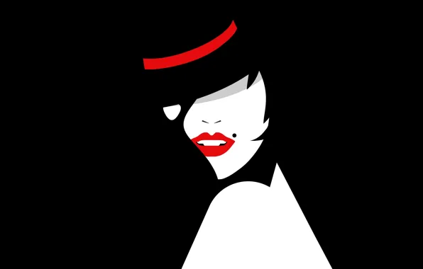 Picture girl, vector, hat, lipstick, silhouette, lips, cabaret