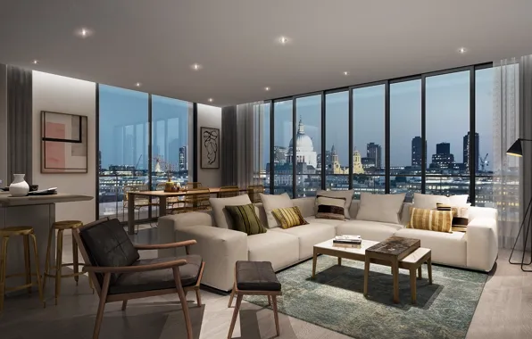 Wallpaper interior, megapolis, living room, dining room for mobile and ...