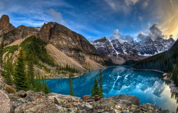 The sky, landscape, mountains, lake