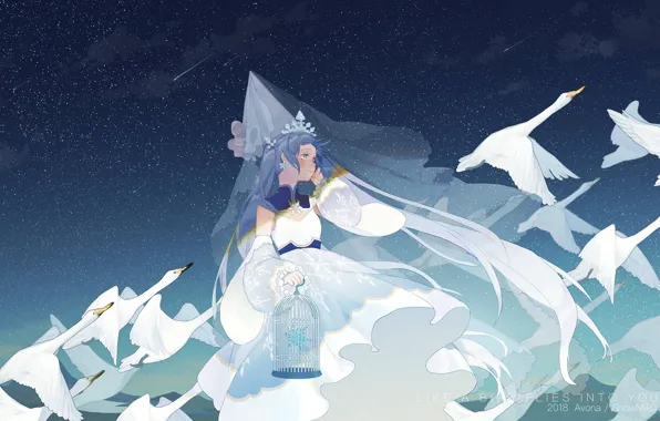 Girl, Hatsune Miku, swans, Princess, Vocaloid, Vocaloid, Hatsune Miku
