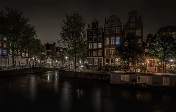Night, lights, home, Amsterdam, channel, Netherlands