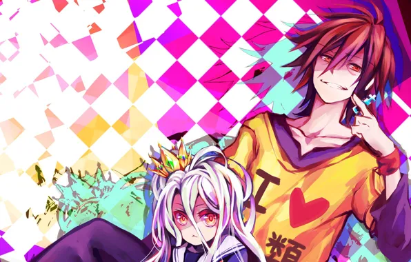 Girl, anime, art, Guy, two, No Game No Life, No Game No Life, Gamers