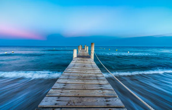 Clouds, blue, shore, rope, pierce, the bridge, pond