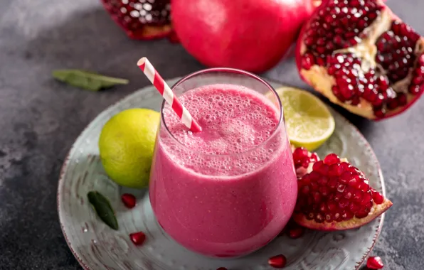 Lemon, drink, fresh, garnet, smoothies