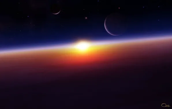 Space, planet, sunrise