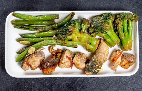 Fish, vegetables, cabbage, broccoli