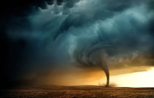 Field, sunset, clouds, the wind, element, storm, tornado, hurricane