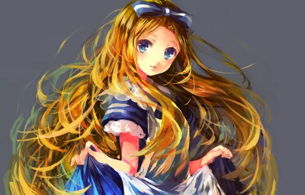 Alice in Wonderland, Alice in Wonderland, Alice, apron, blue dress, hair bow, lush hair, nod