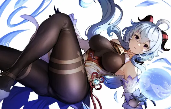 Picture girl, sexy, horns, long hair, dress, boobs, anime, beautiful