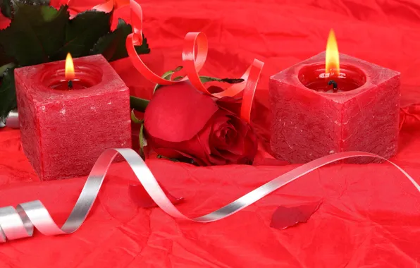 Picture flowers, heart, candle, red rose, roses, romance, candles, rose