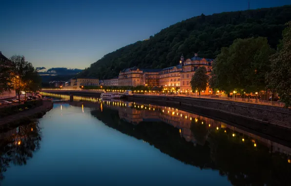 Picture night, lights, river, home, Germany, lights, promenade, Bad Ems