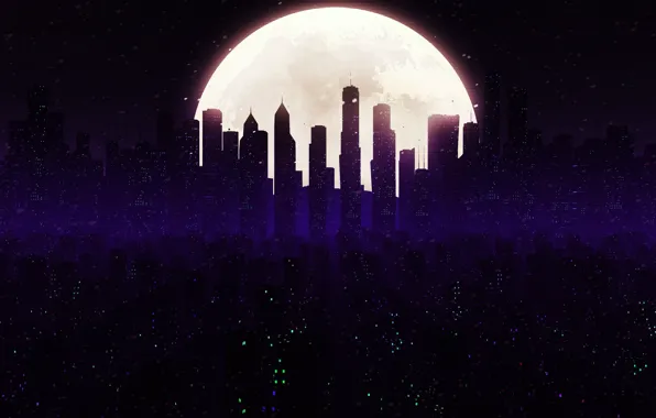 Night, The city, The moon, Style, Skyscrapers, Building, City, Moon