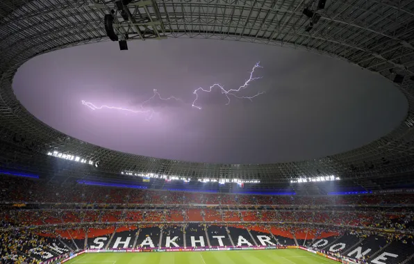 Picture football, lightning, stadium, Donetsk, Miner, Donbass Arena, EURO 2012, Donetsk