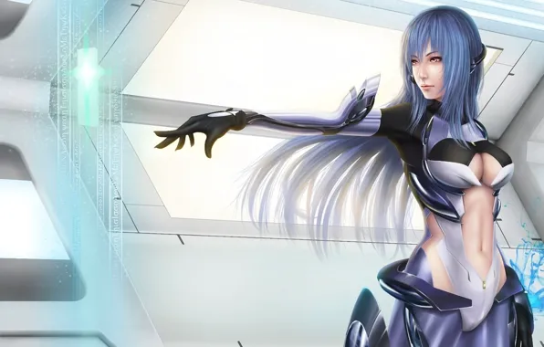 Girl, interface, hair, art, costume, xenosaga, chia-chun lee, kos-mos