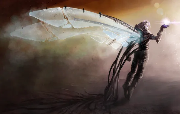 Glass, girl, magic, wire, wings, lights, art