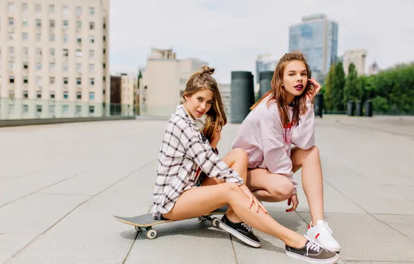 Girls, beautiful, street, skateboarders