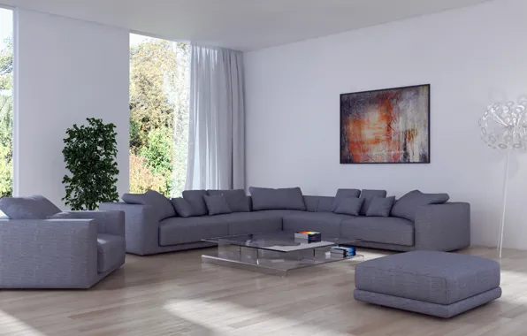 Flowers, sofa, lamp, interior, picture, chair, pillow, table