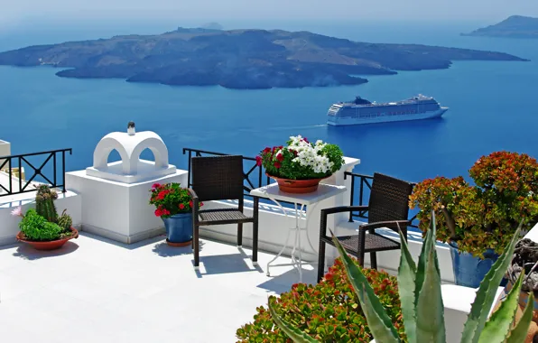 Picture summer, the sky, clouds, landscape, nature, boats, Santorini, Greece