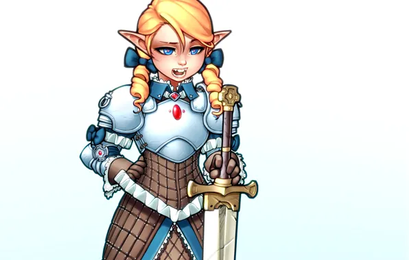 Wallpaper girl, sweetheart, elf, sword, armor, blonde, knight, paladin