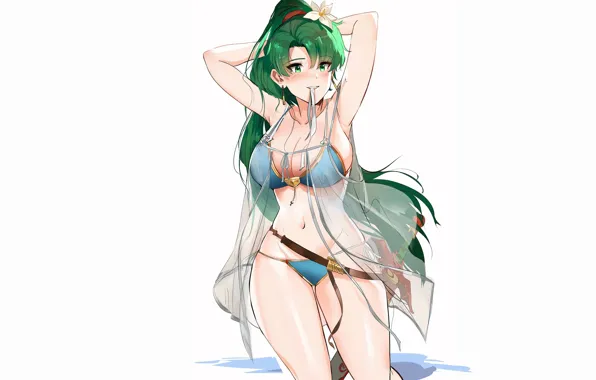 Wallpaper girl, sword, sexy, cleavage, green eyes, long hair, boobs, anime