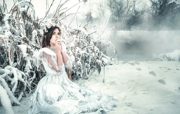 Picture cold, girl, snow, dress, frost, Frozen, Rozalina Yakimenko