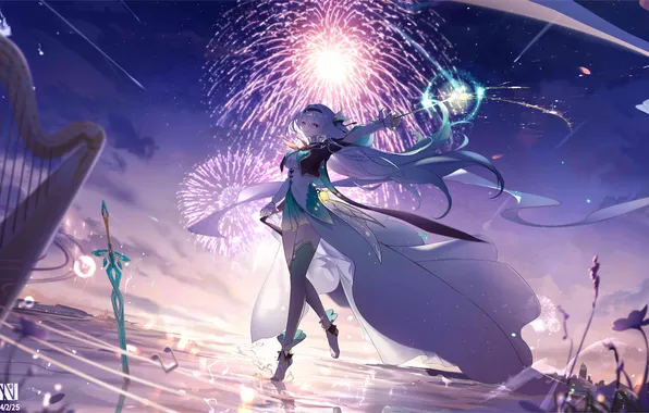Sword, anime, harp, legs, beautiful girl, character, gait, Sam