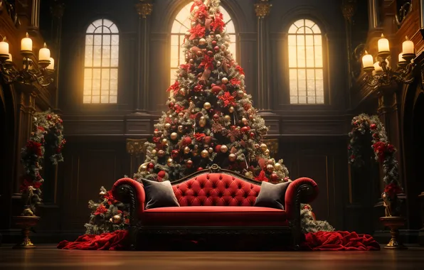 Room, tree, interior, Christmas, New year, Christmas, view, tree