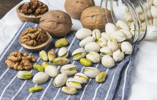 Bank, fabric, nuts, pistachios, walnuts