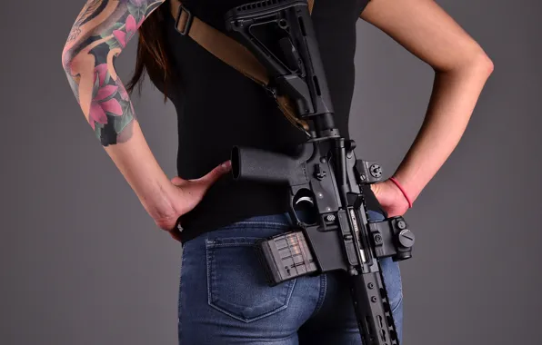 Picture girl, weapons, background, assault rifle