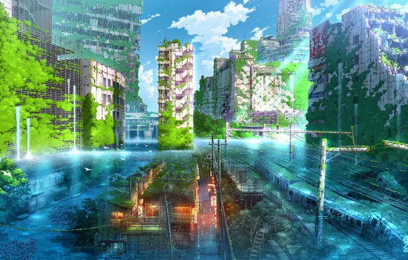 Japan, fantasy, Tokyo, ruins, flooding