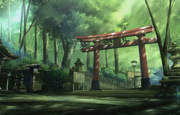 Road, summer, Park, Japan, lights, ladder, temple, alley